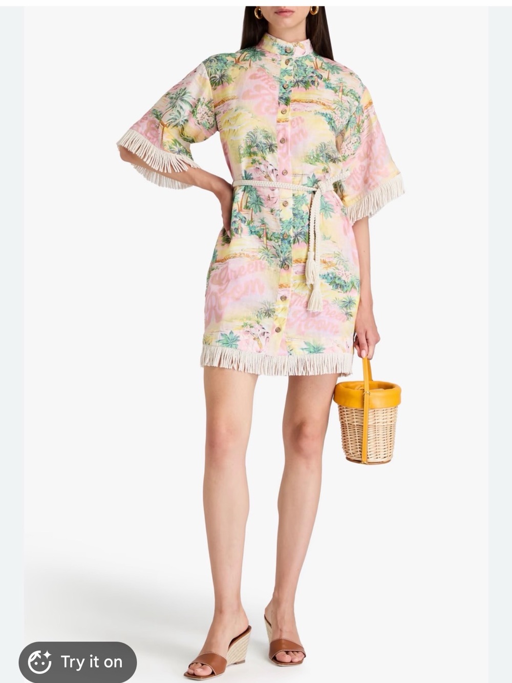 Zimmermann Vacay Fringed Printed Linen-Gauze Mini Dress